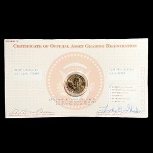 NIB 2008 Presidential VAN BUREN Coin w/ Certificate Of Asset Grading Medallion